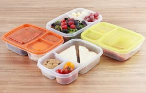 Lunch box containers for students at lunchtime. The boxes are in Bento divided style.