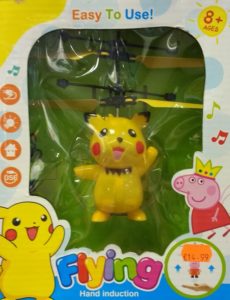 A flying toy of pikachu with unusual cartoons on the cover which are not pokemon. Another bootleg pokemon toy